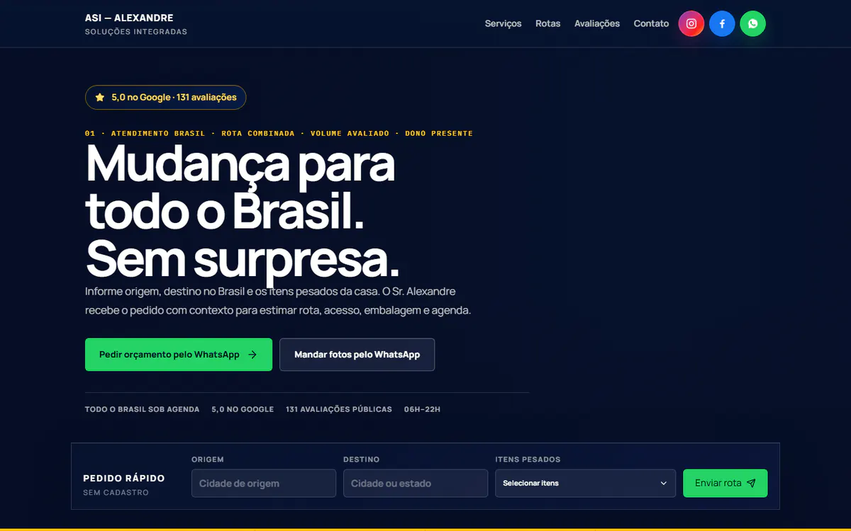 Captura do site de ASI Cargas e Mudanças, mudanças e fretes em Petrolina-PE