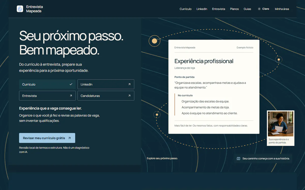 Captura do site de Entrevista Mapeada, aplicação web