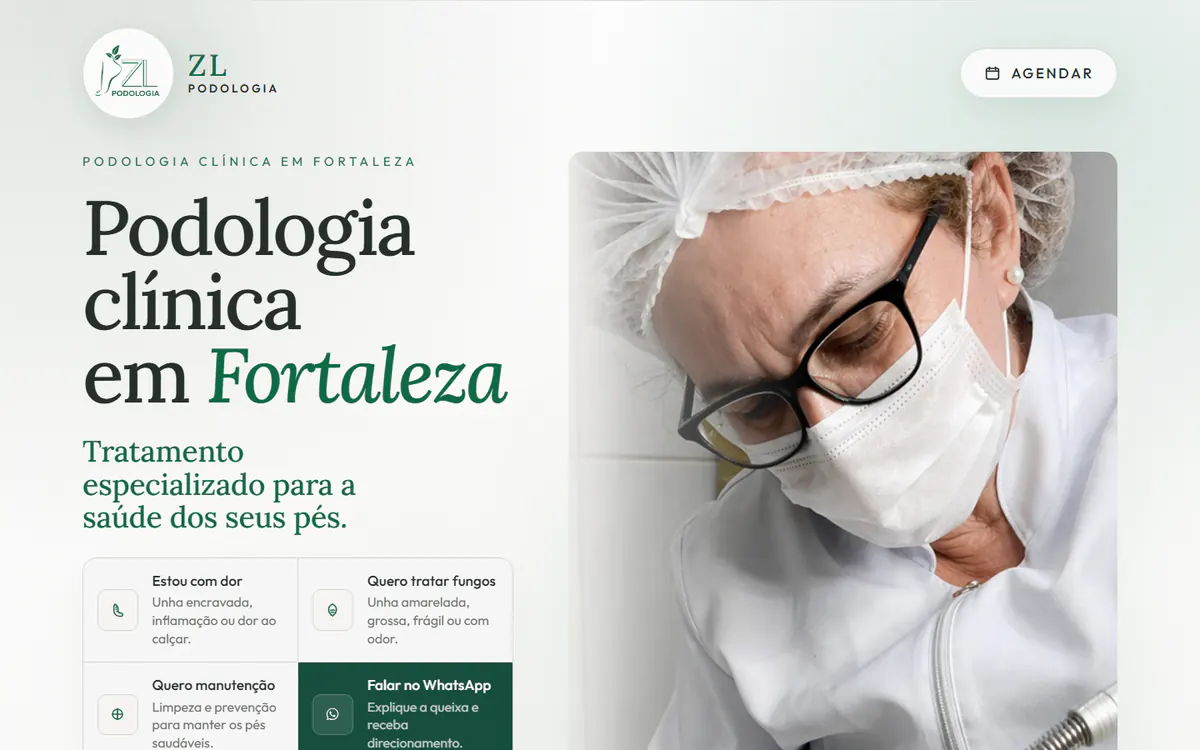 Captura do site de ZL Podologia, site institucional em Fortaleza-CE